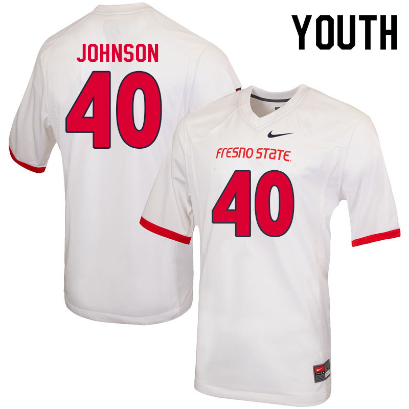 Youth #40 Carlton Johnson Fresno State Bulldogs College Football Jerseys Sale-White - Click Image to Close